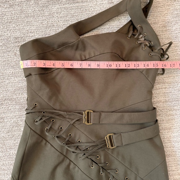 NWOT L.A.M.B. Gwen Stefani Green Lace Up Asymmetrical  Y2K Dress Size 6 - Picture 11 of 15